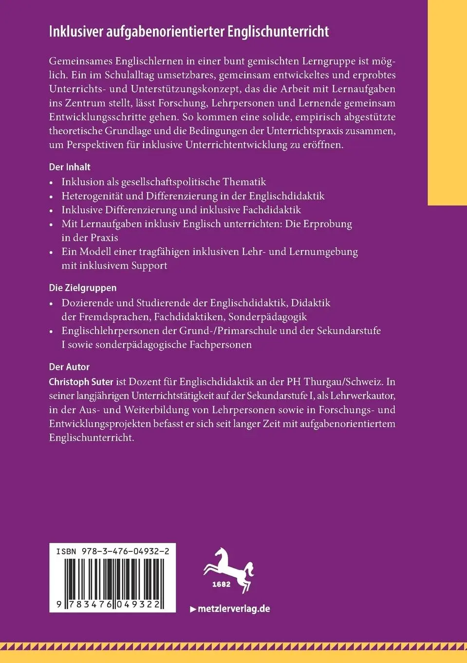Rückseite: 9783476049322 | Inklusiver aufgabenorientierter Englischunterricht | Christoph Suter
