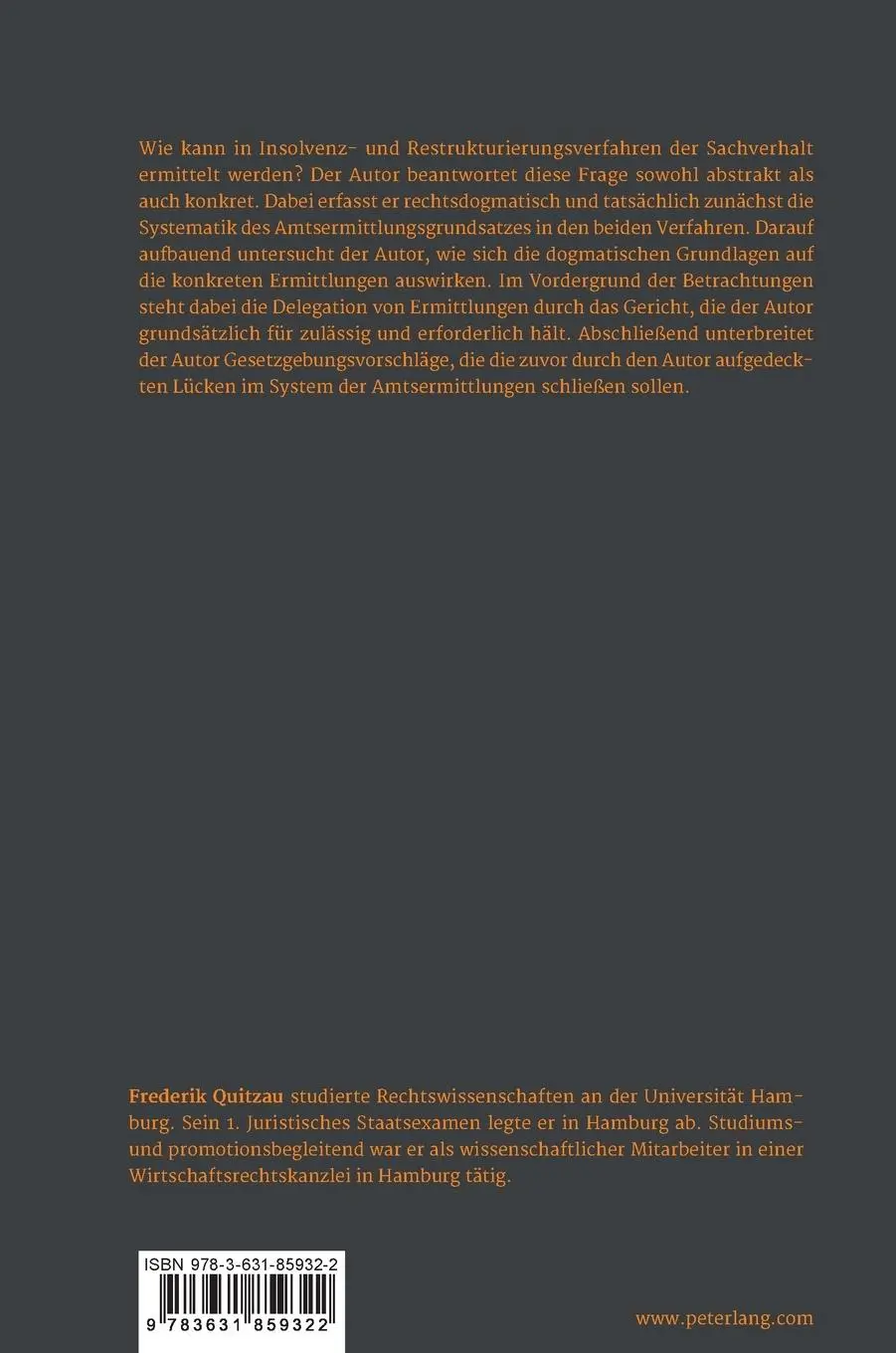 Rückseite: 9783631859322 | Der Amtsermittlungsgrundsatz in Insolvenz- und...