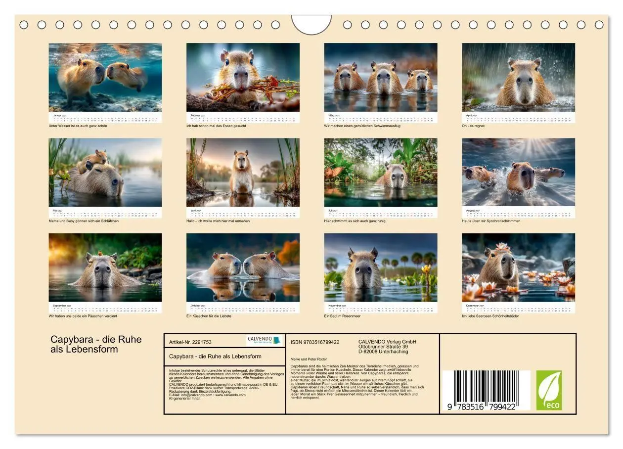 Bild: 9783516799422 | Capybara - die Ruhe als Lebensform (Wandkalender 2027 DIN A4 quer),...