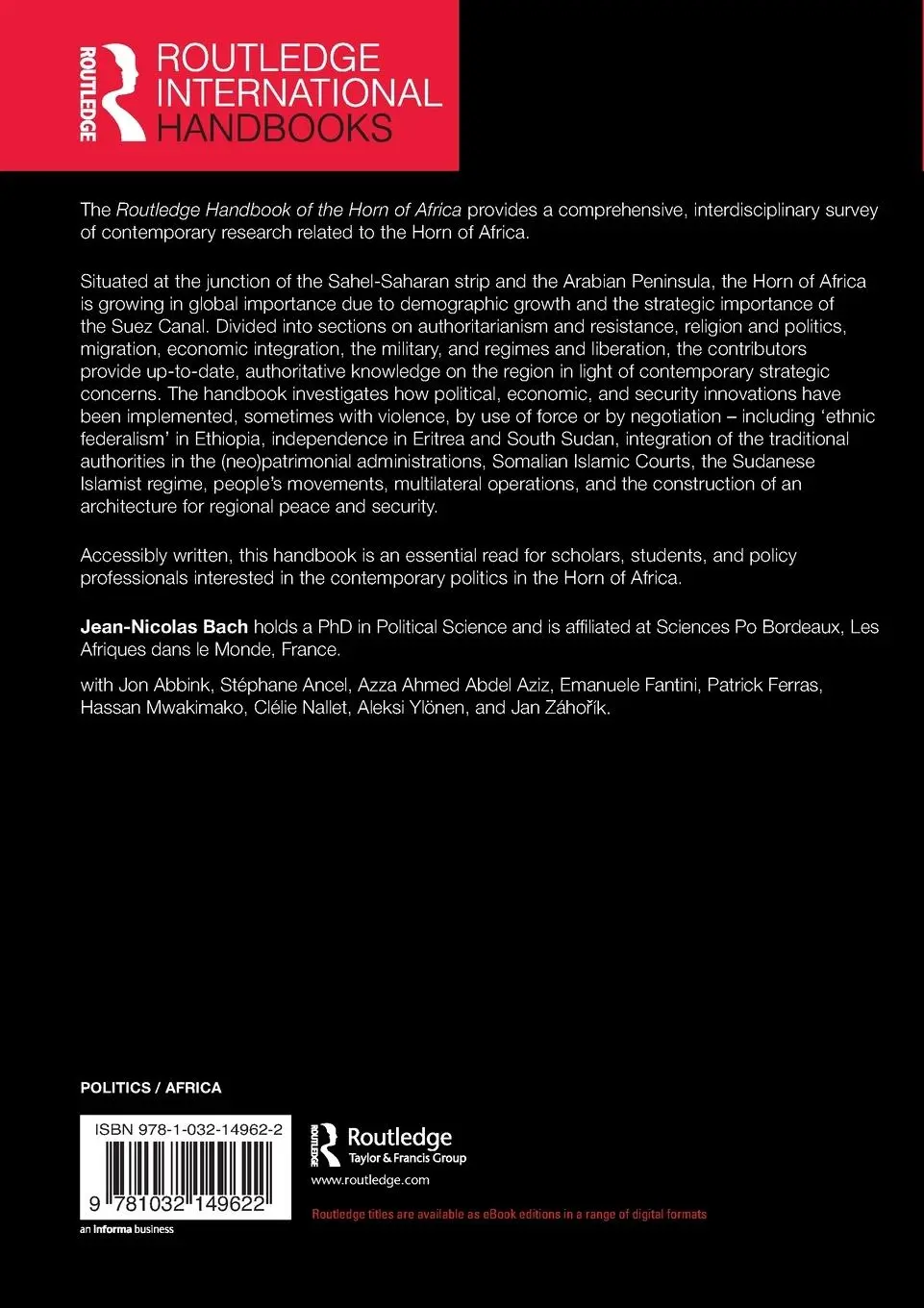Rückseite: 9781032149622 | Routledge Handbook of the Horn of Africa | Jean-Nicolas Bach | Buch