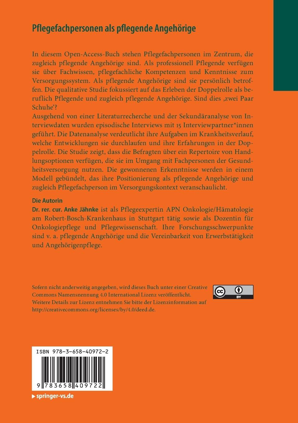 Rückseite: 9783658409722 | Pflegefachpersonen als pflegende Angehörige | Anke Jähnke | Buch | xv