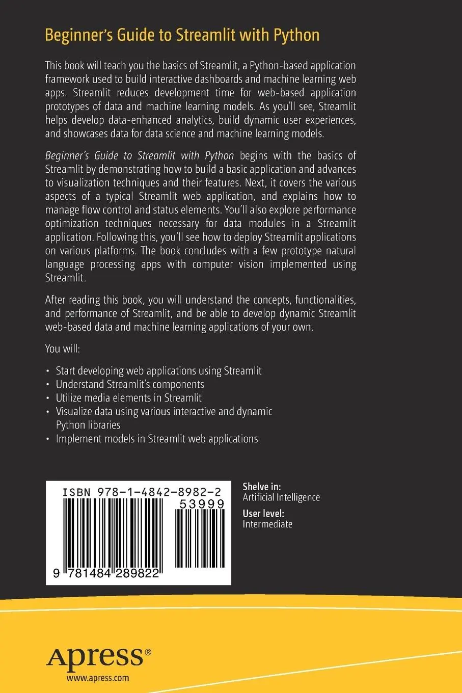 Rückseite: 9781484289822 | Beginner's Guide to Streamlit with Python | Sujay Raghavendra | Buch