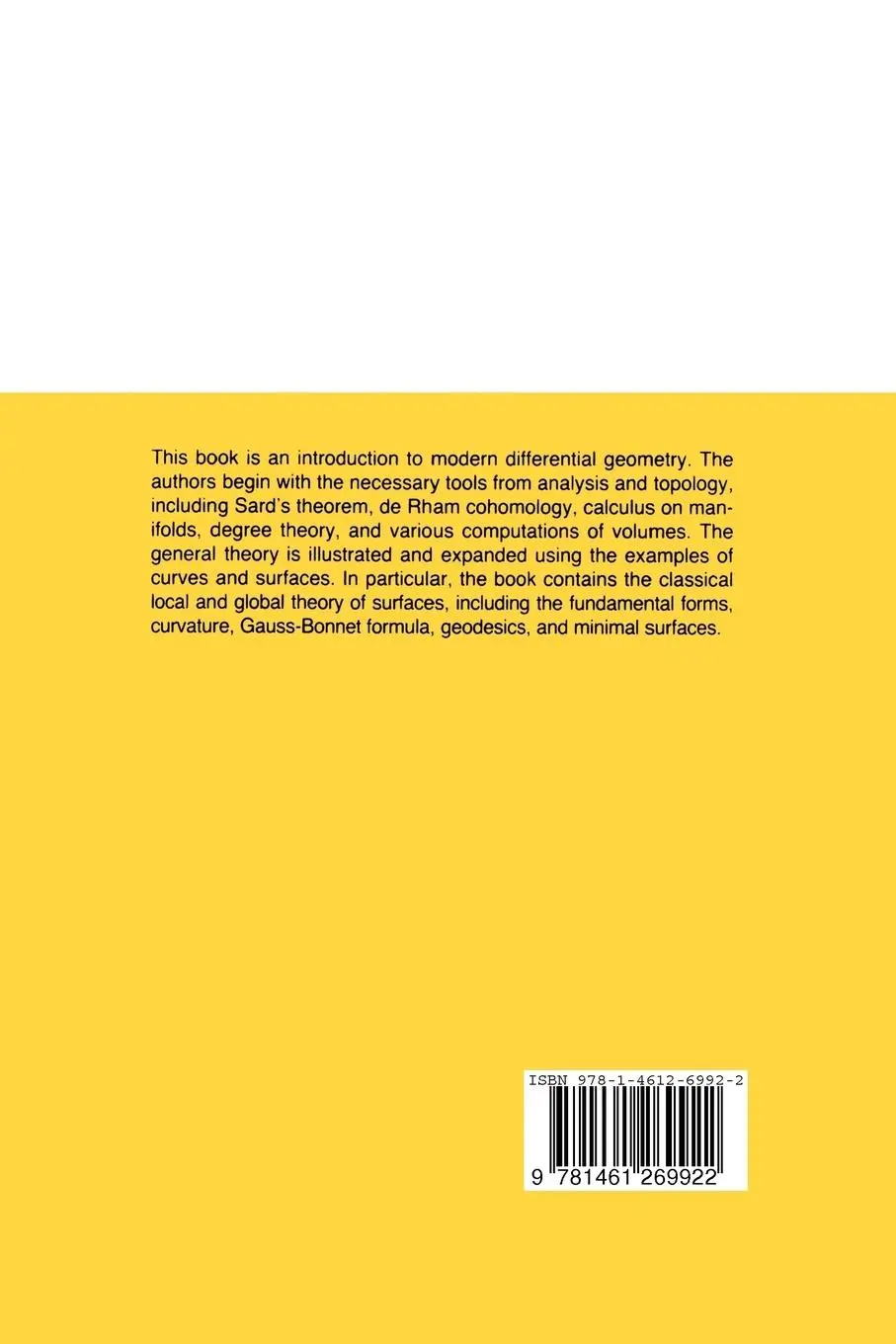 Rückseite: 9781461269922 | Differential Geometry: Manifolds, Curves, and Surfaces | Taschenbuch
