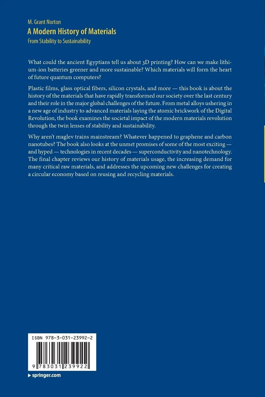 Rückseite: 9783031239922 | A Modern History of Materials | From Stability to Sustainability