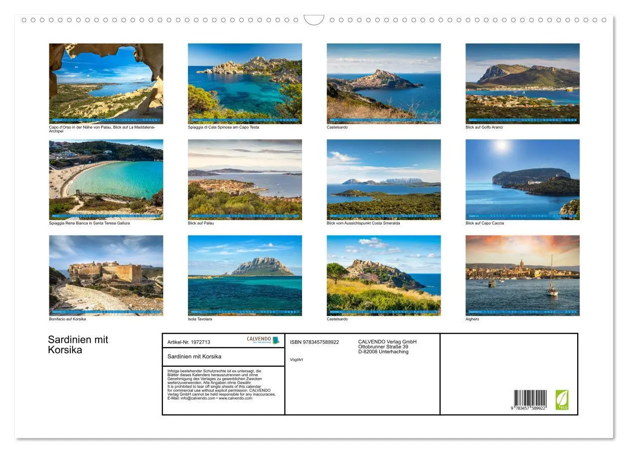 Bild: 9783457589922 | Sardinien mit Korsika (Wandkalender 2026 DIN A2 quer), CALVENDO...