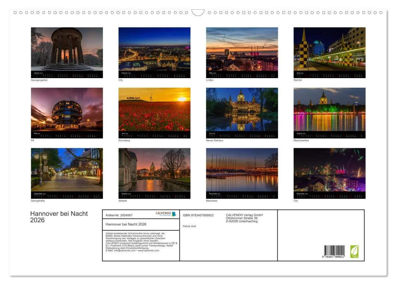 Bild: 9783457899922 | Hannover bei Nacht 2026 (Wandkalender 2026 DIN A2 quer), CALVENDO...