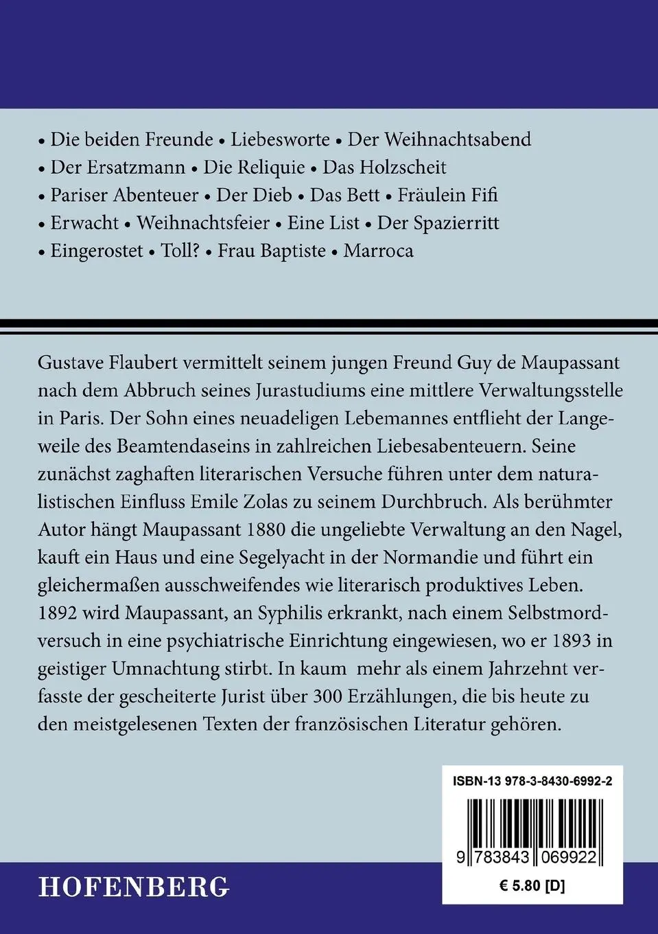 Rückseite: 9783843069922 | Fräulein Fifi | und andere Novellen | Guy de Maupassant | Taschenbuch