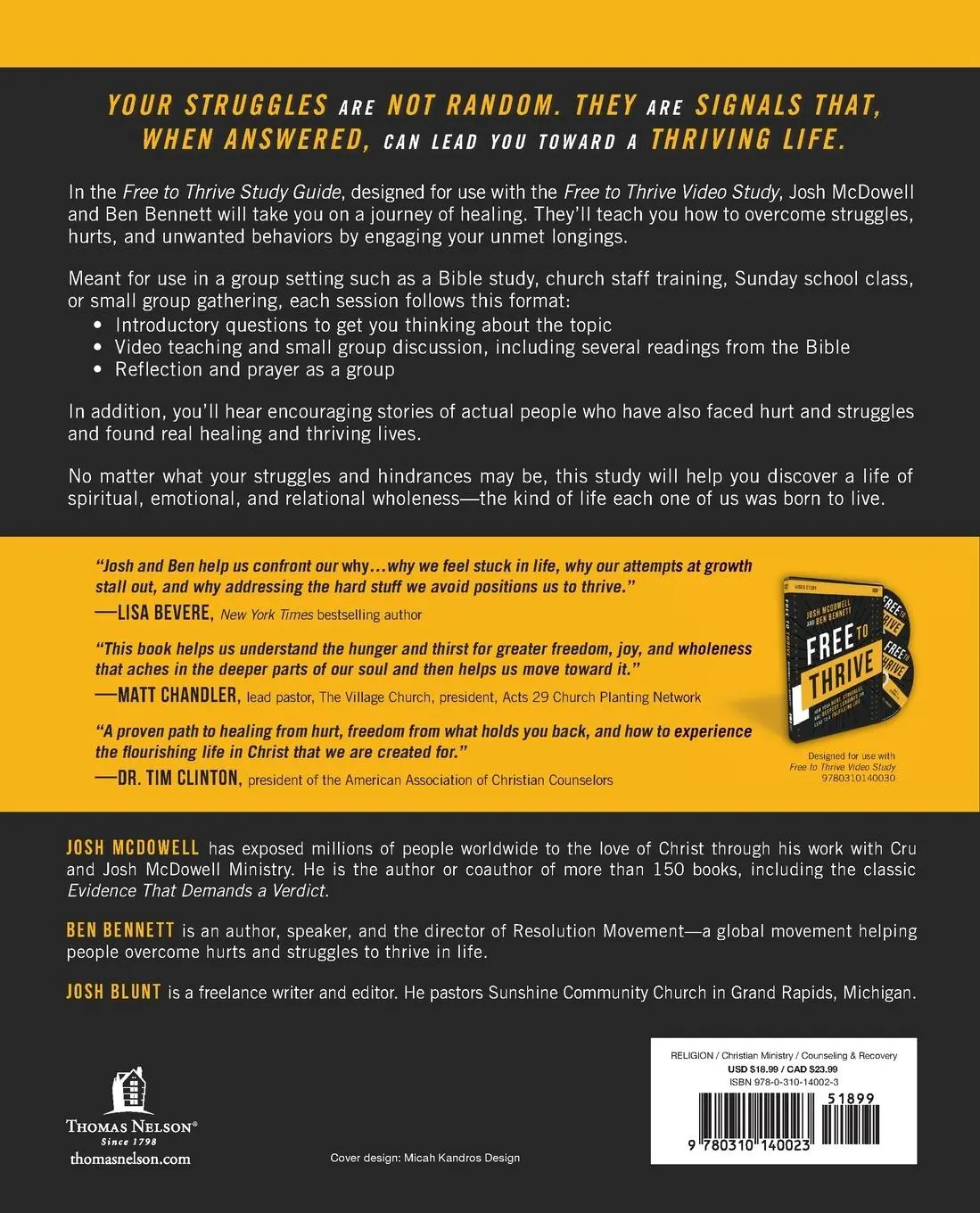 Rückseite: 9780310140023 | Free to Thrive Study Guide | Josh Mcdowell (u. a.) | Taschenbuch