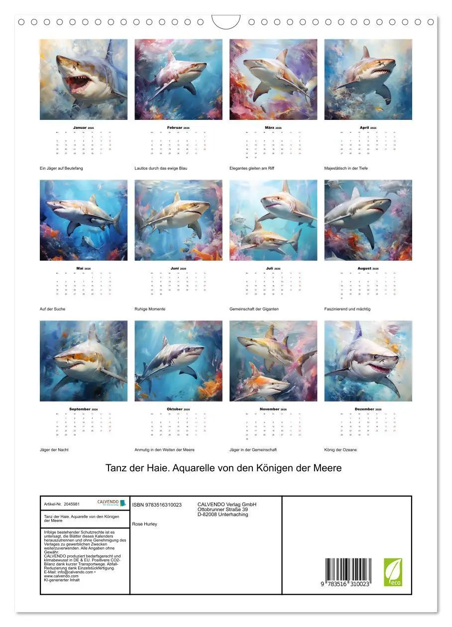 Bild: 9783516310023 | Tanz der Haie. Aquarelle von den Königen der Meere (Wandkalender...