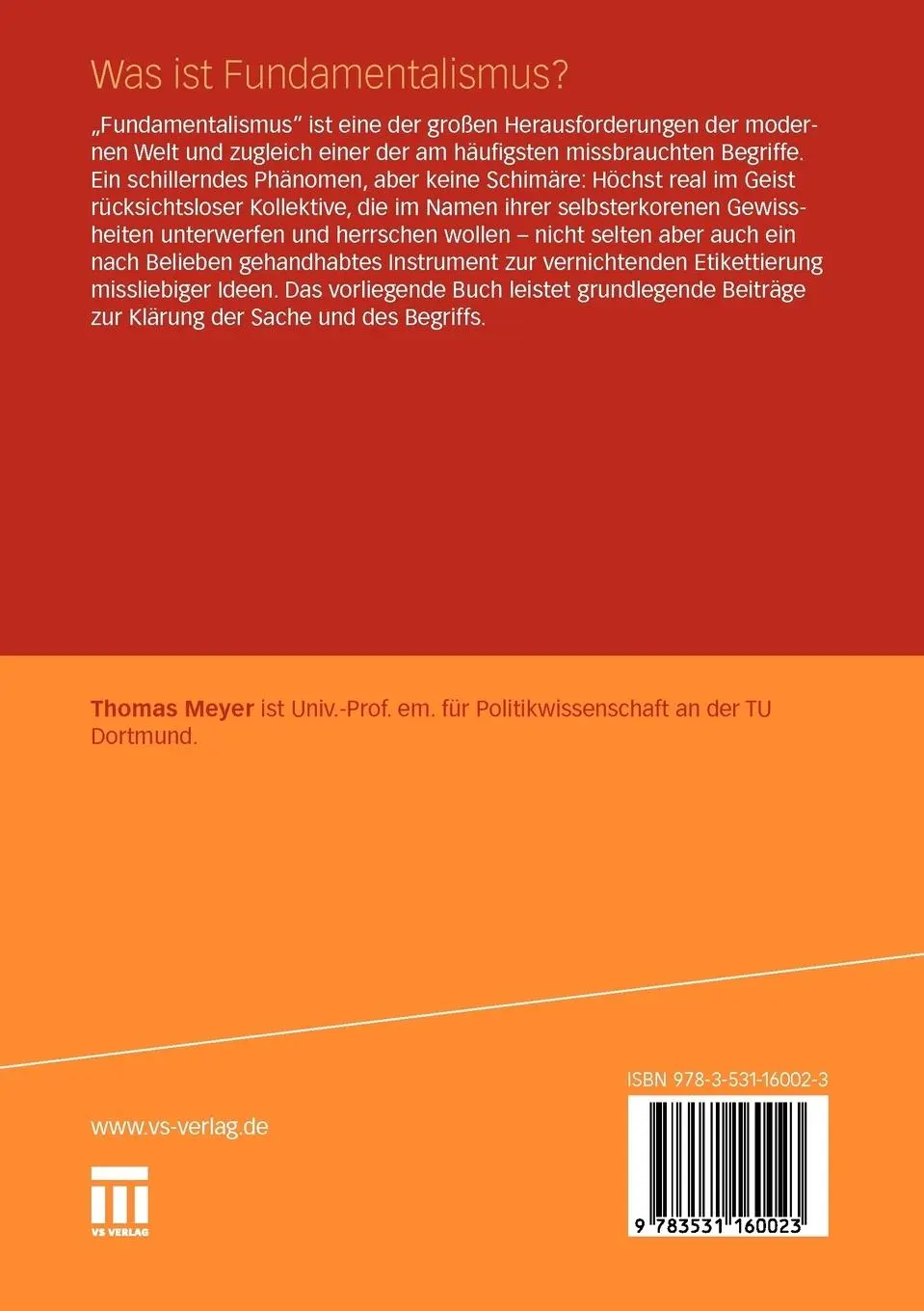 Rückseite: 9783531160023 | Was ist Fundamentalismus? | Eine Einführung | Thomas Meyer | Buch