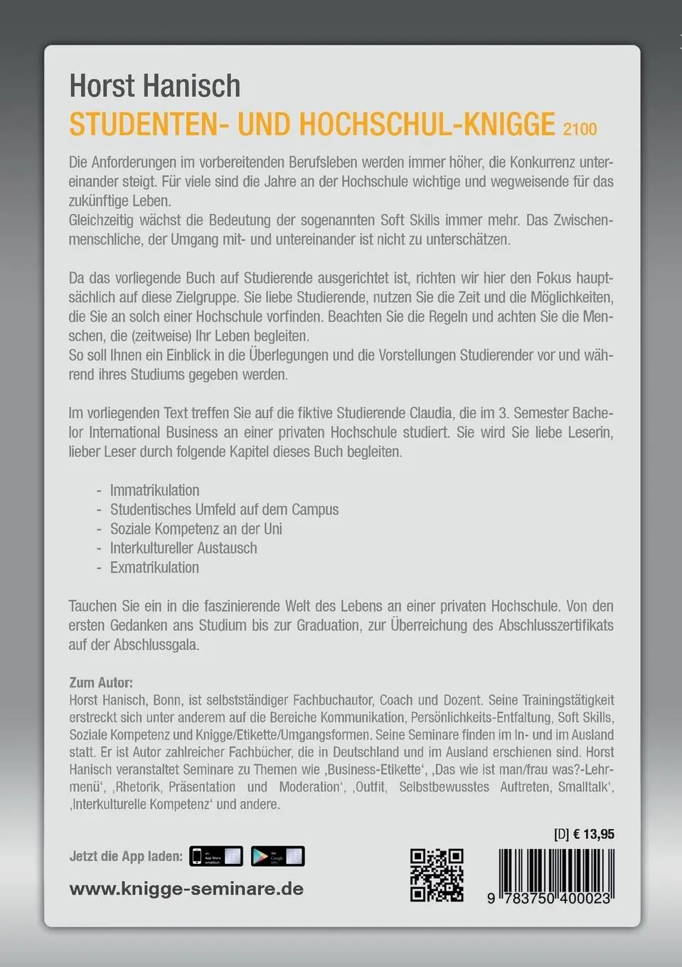 Rückseite: 9783750400023 | Hochschul-Knigge 2100 | Horst Hanisch | Taschenbuch | 132 S. | Deutsch