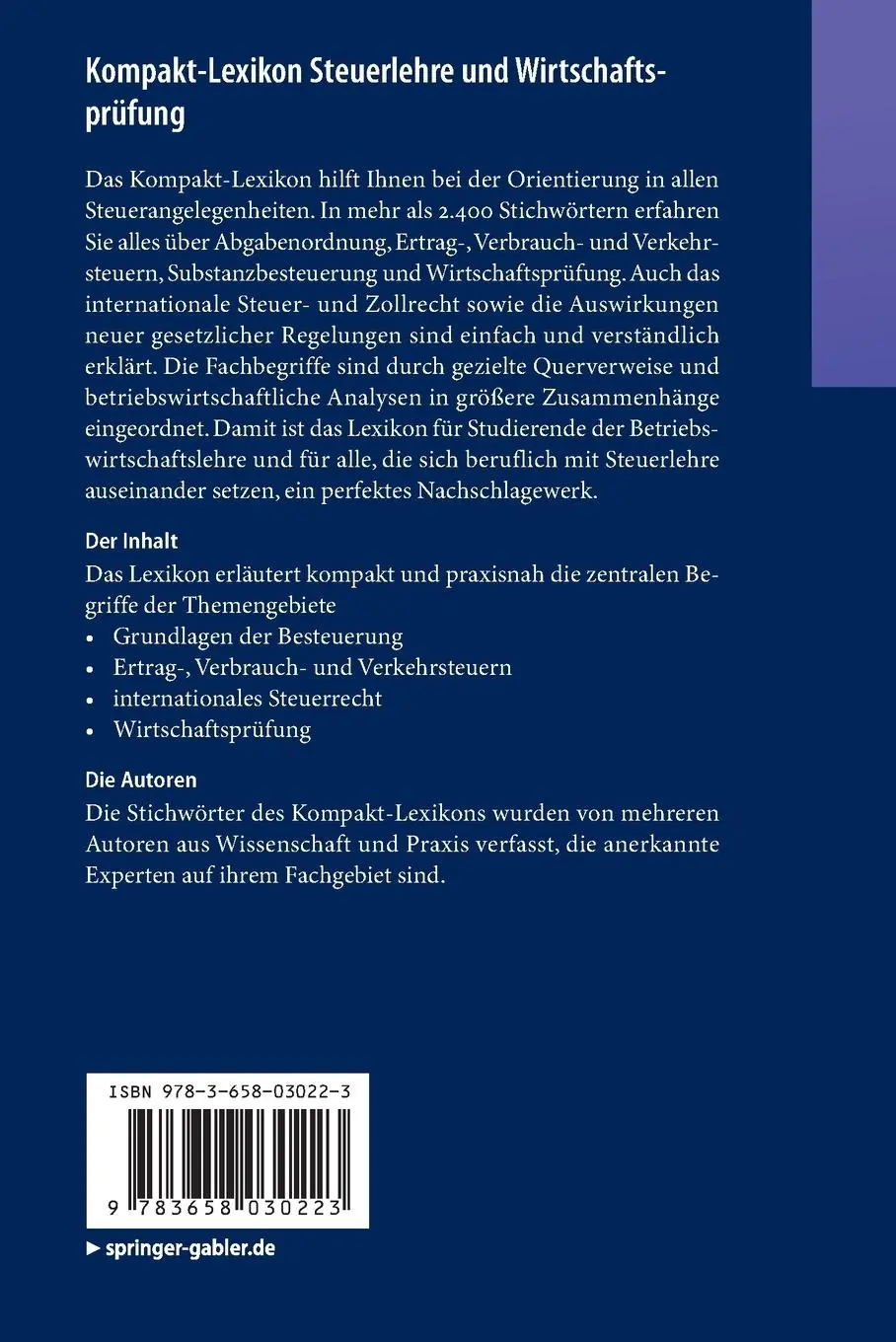 Rückseite: 9783658030223 | Kompakt-Lexikon Steuerlehre und Wirtschaftsprüfung | Wiesbaden | Buch