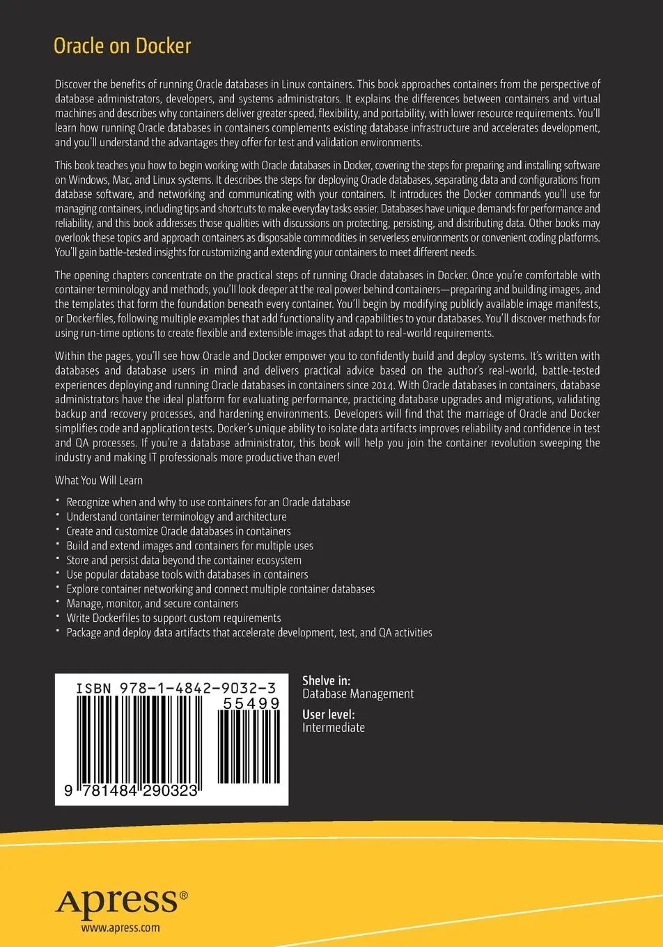 Rückseite: 9781484290323 | Oracle on Docker | Running Oracle Databases in Linux Containers | Buch