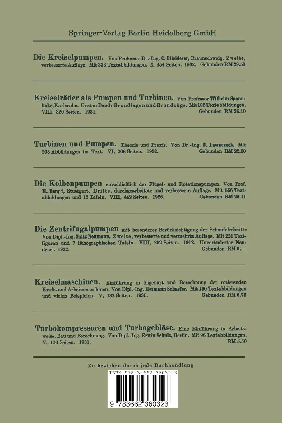 Rückseite: 9783662360323 | Die Pumpen | E. Fuchslocher (u. a.) | Taschenbuch | v | Deutsch