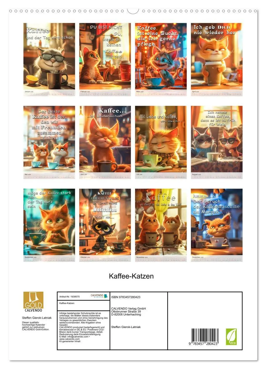 Bild: 9783457280423 | Kaffee-Katzen (hochwertiger Premium Wandkalender 2026 DIN A2 hoch),...
