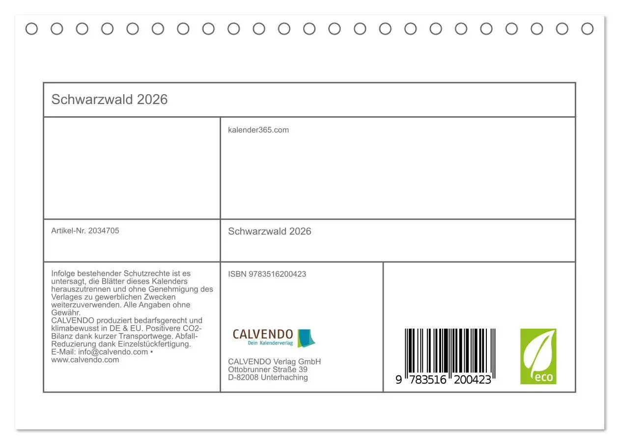 Bild: 9783516200423 | Schwarzwald 2026 (Tischkalender 2026 DIN A5 quer), CALVENDO...