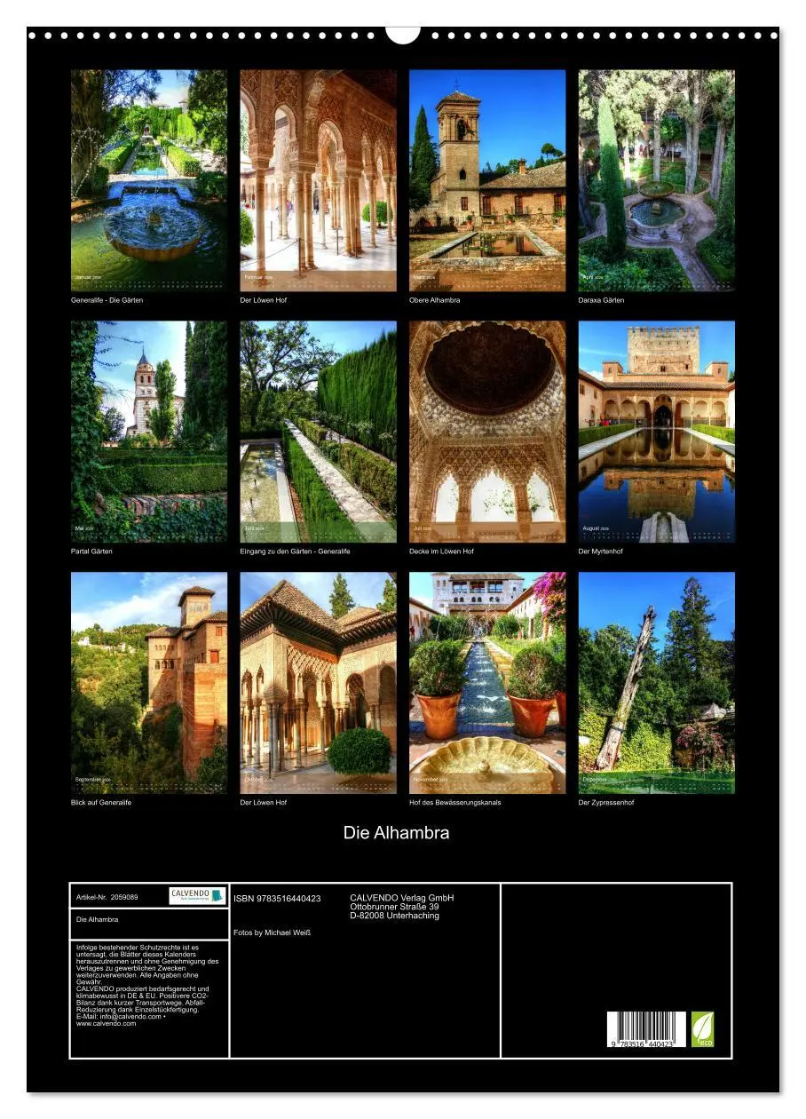 Bild: 9783516440423 | Die Alhambra (Wandkalender 2026 DIN A2 hoch), CALVENDO Monatskalender