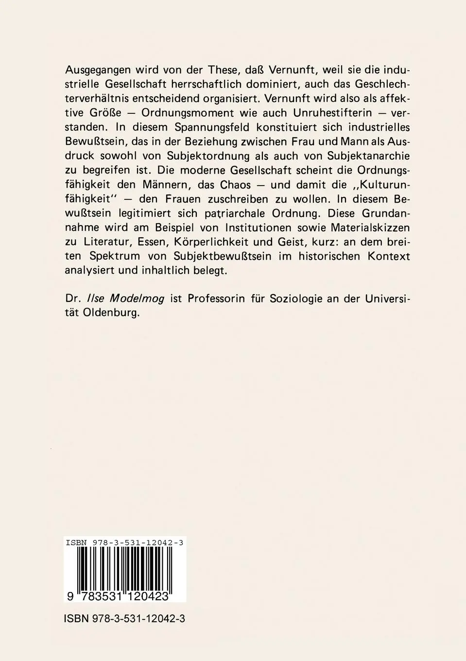 Rückseite: 9783531120423 | Die zwei Ordnungen | Industrielles Bewußtsein und Subjektanarchie