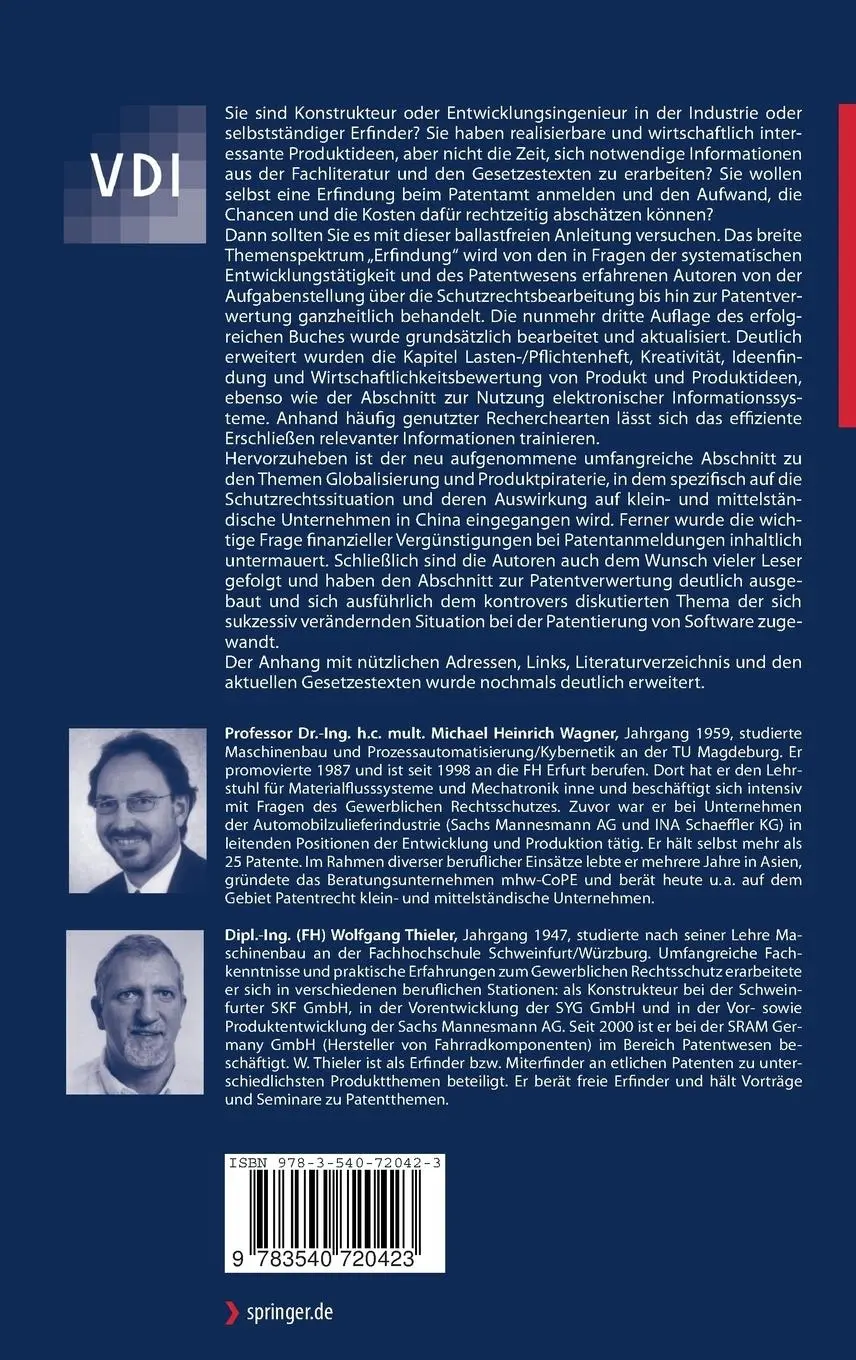 Rückseite: 9783540720423 | Wegweiser für den Erfinder | Von der Aufgabe über die Idee zum Patent