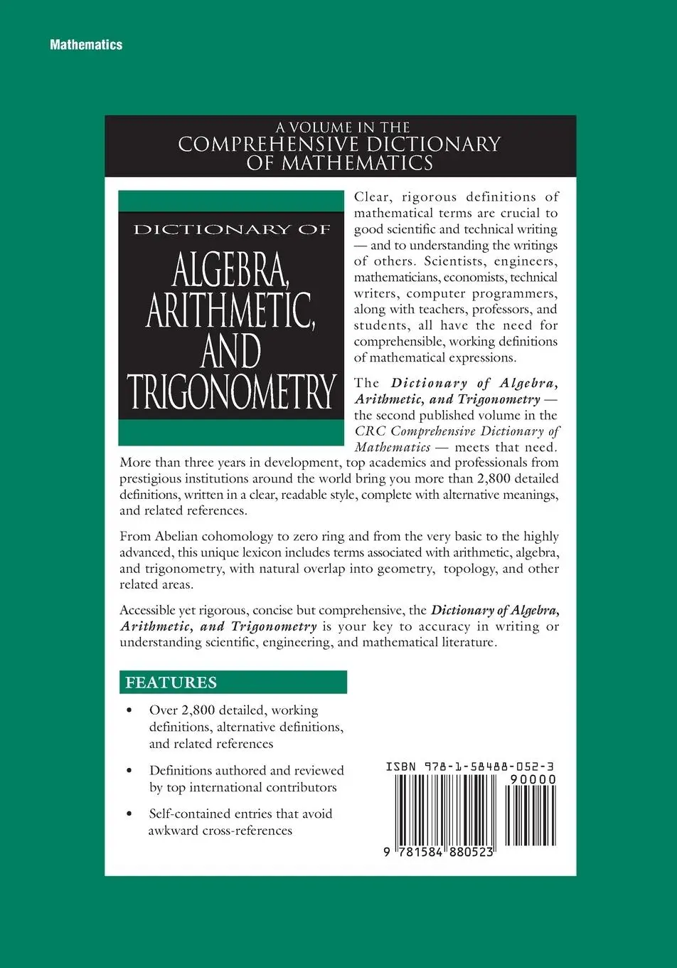Rückseite: 9781584880523 | Dictionary of Algebra, Arithmetic, and Trigonometry | Steven G. Krantz