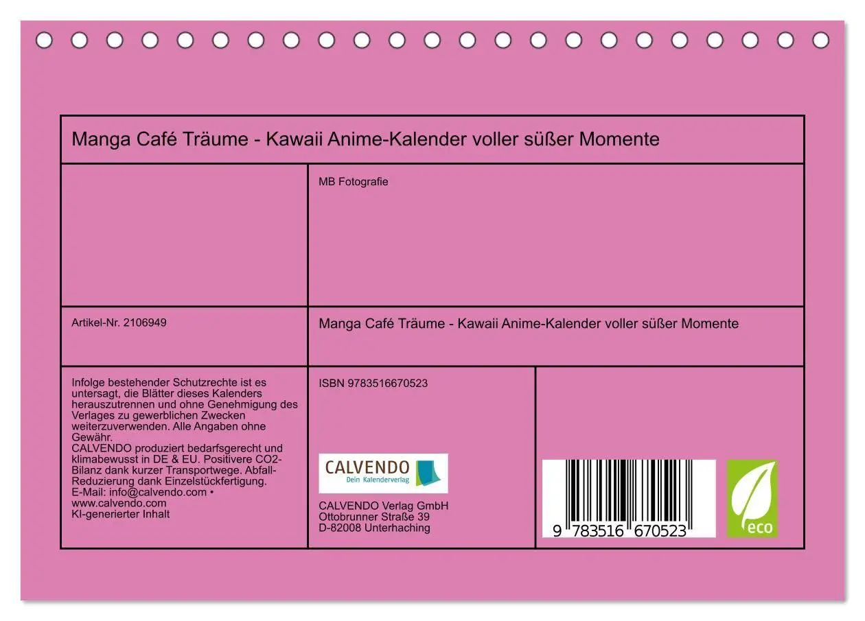 Bild: 9783516670523 | Manga Café Träume - Kawaii Anime-Kalender voller süßer Momente...
