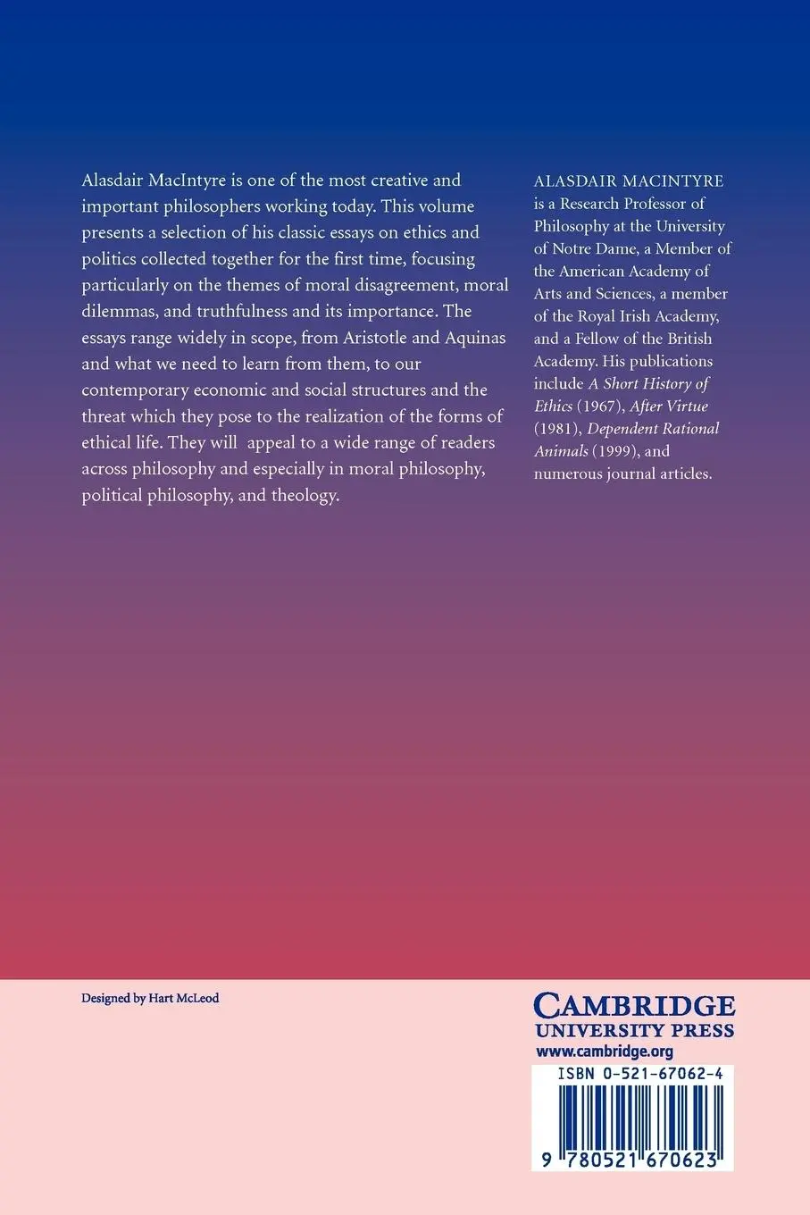 Rückseite: 9780521670623 | Ethics and Politics | Selected Essays, Volume 2 | Alasdair Macintyre