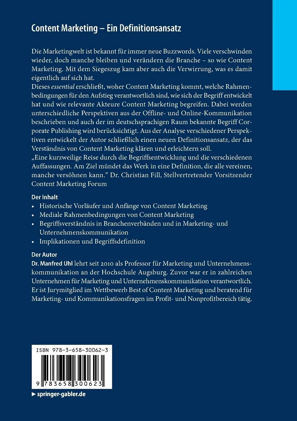 Rückseite: 9783658300623 | Content Marketing - Ein Definitionsansatz | Manfred Uhl | Taschenbuch