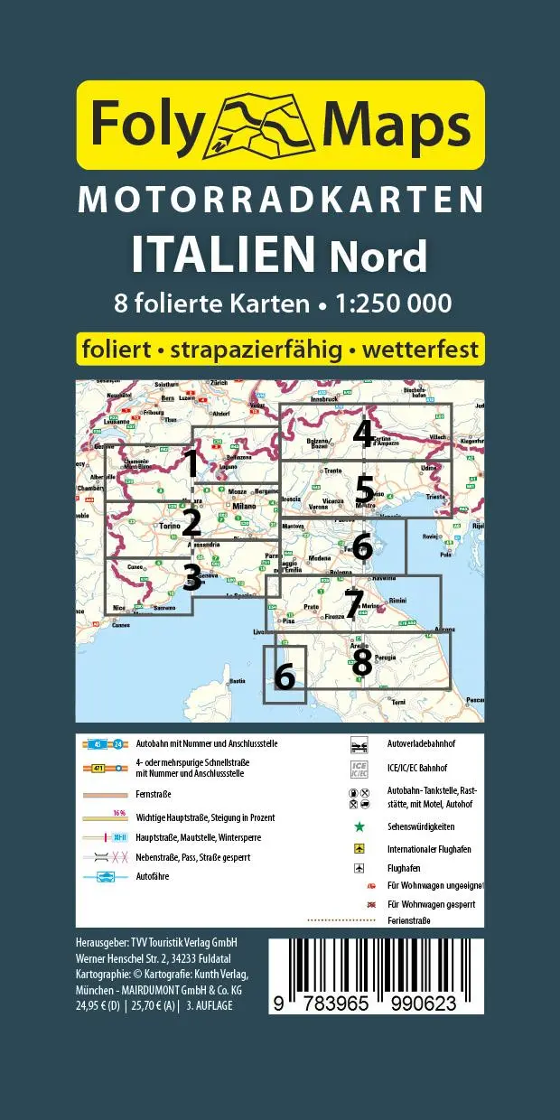 Rückseite: 9783965990623 | FolyMaps Motorradkarten Italien Nord | (Land-)Karte | SET | Deutsch