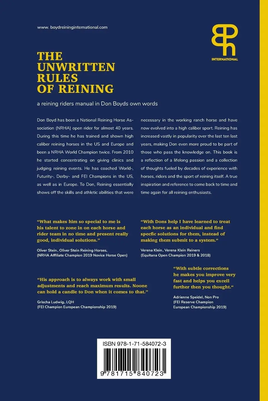 Rückseite: 9781715840723 | The Unwritten rules of reining | Don Boyd | Taschenbuch | Englisch
