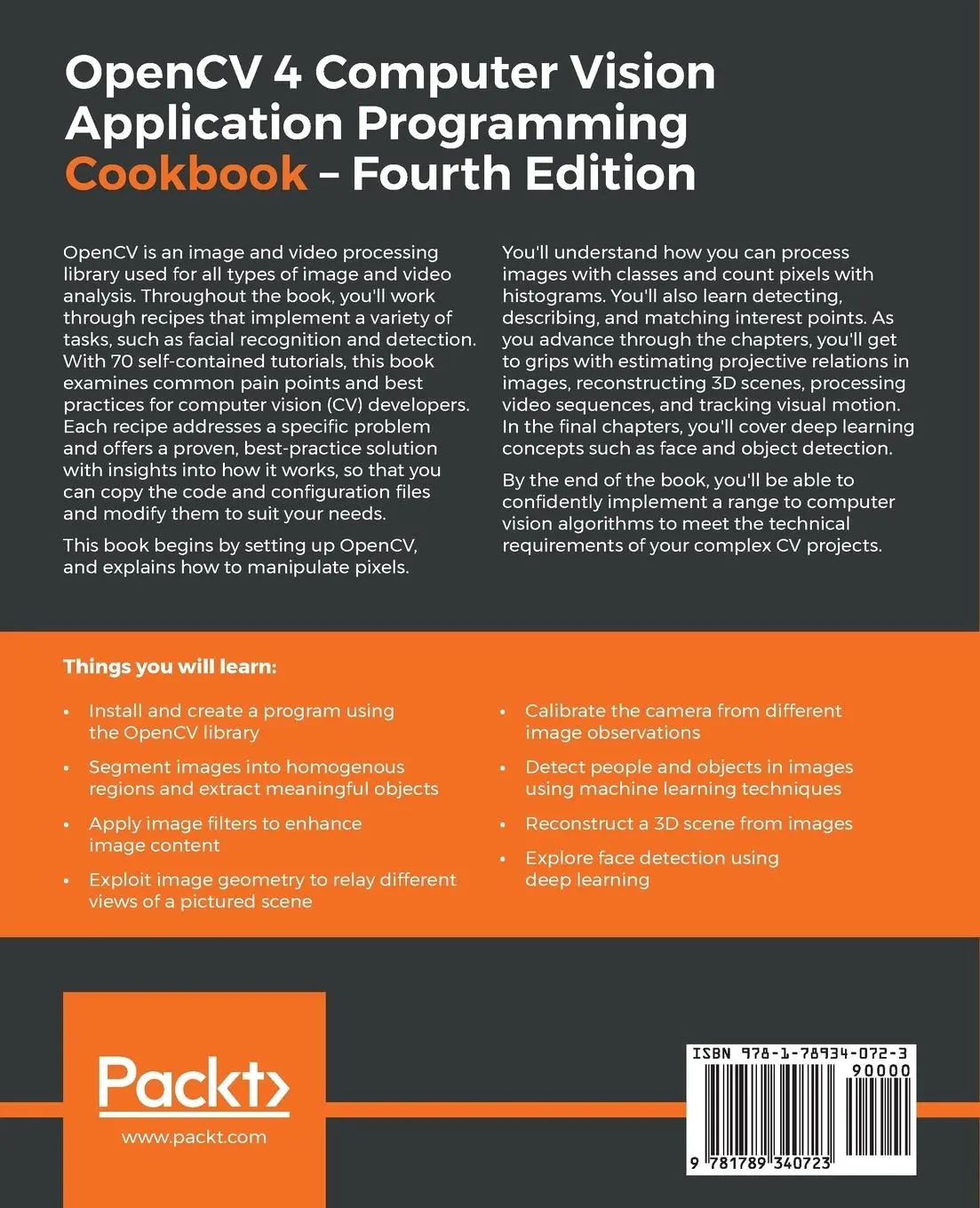 Rückseite: 9781789340723 | OpenCV 4 Computer Vision Application Programming Cookbook | Buch