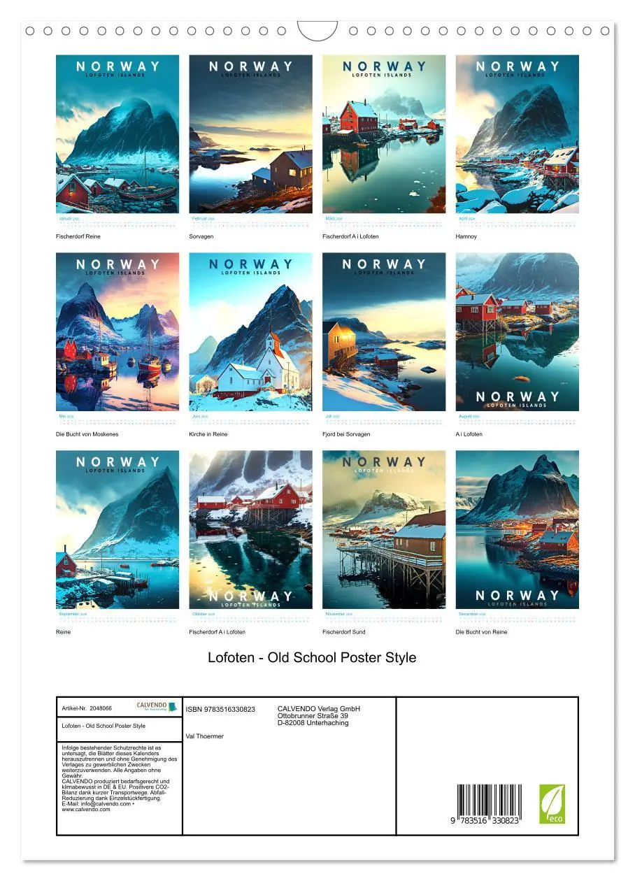 Bild: 9783516330823 | Lofoten - Old School Poster Style (Wandkalender 2026 DIN A3 hoch),...