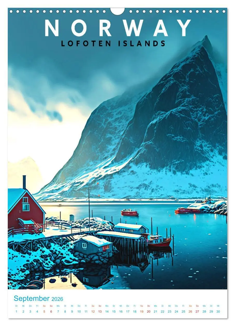 Bild: 9783516330823 | Lofoten - Old School Poster Style (Wandkalender 2026 DIN A3 hoch),...