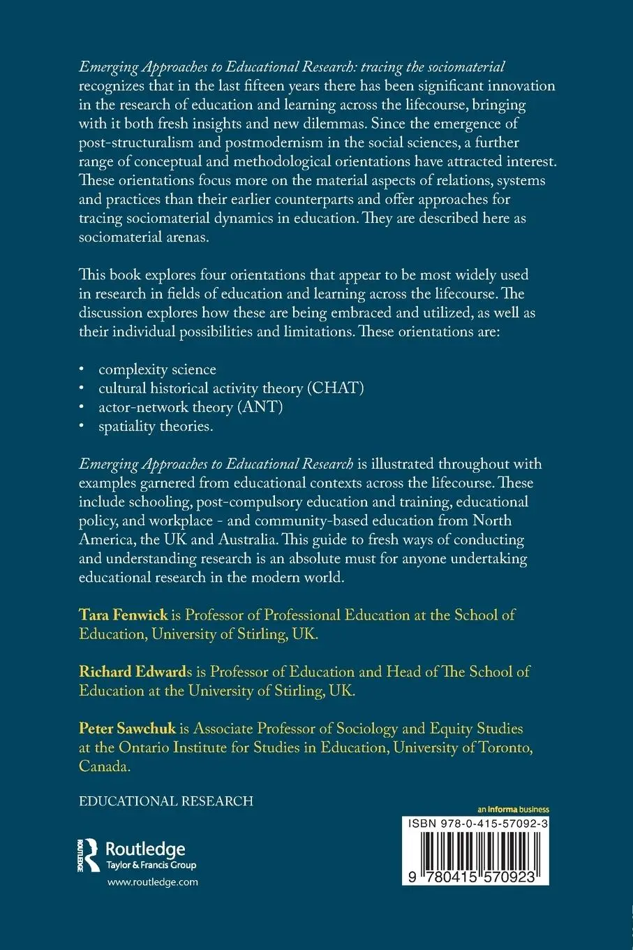 Rückseite: 9780415570923 | Emerging Approaches to Educational Research | Tara Fenwick (u. a.)