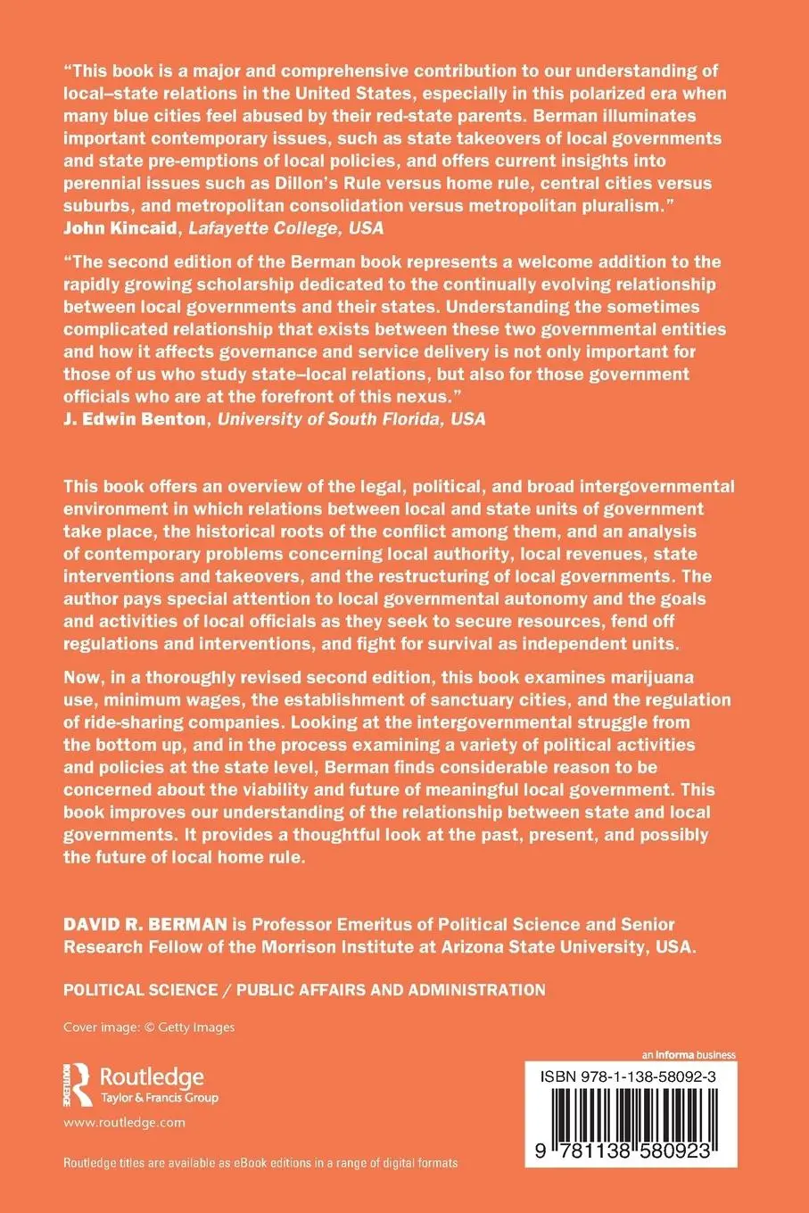 Rückseite: 9781138580923 | Local Government and the States | Autonomy, Politics, and Policy
