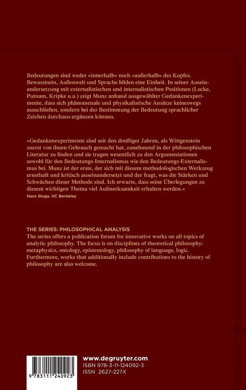 Rückseite: 9783111240923 | Begriff, Bewusstsein und Bedeutung | Volker A. Munz | Buch | VII