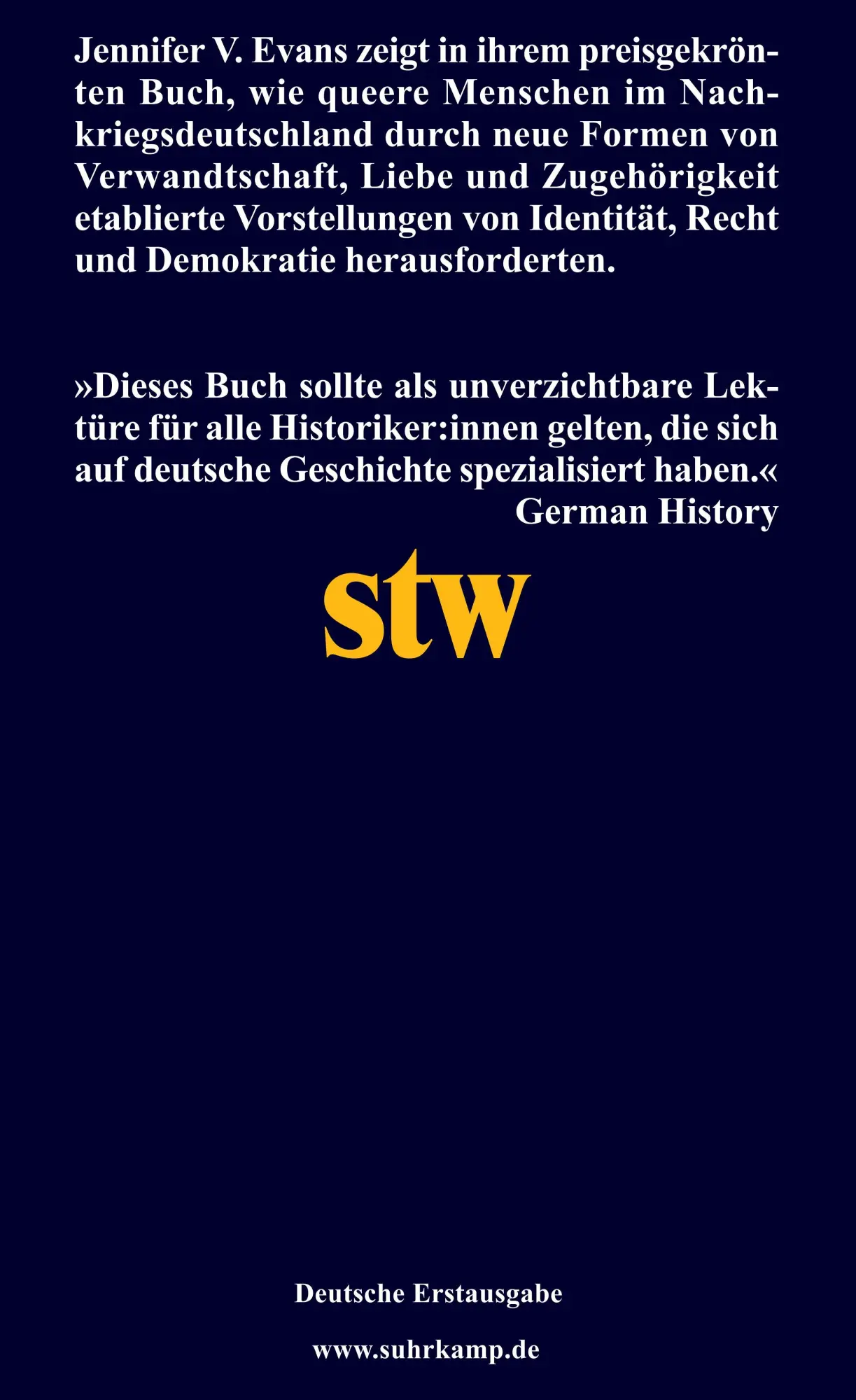 Rückseite: 9783518300923 | Eine queere Art der Geschichte | Jennifer V. Evans | Taschenbuch