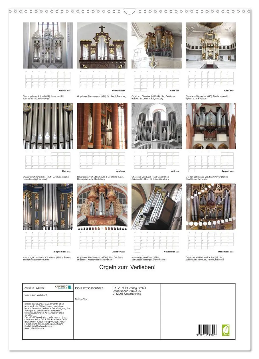 Bild: 9783516381023 | Orgeln zum Verlieben! (Wandkalender 2026 DIN A2 hoch), CALVENDO...