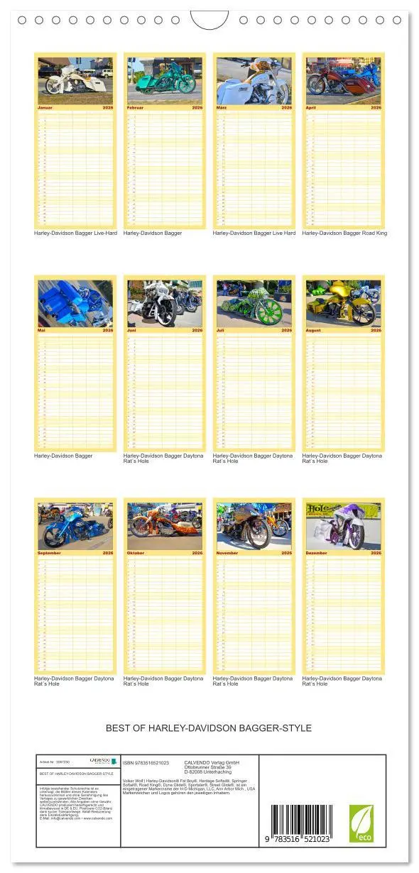 Bild: 9783516521023 | Familienplaner 2026 - BEST OF HARLEY-DAVIDSON BAGGER-STYLE mit 5...