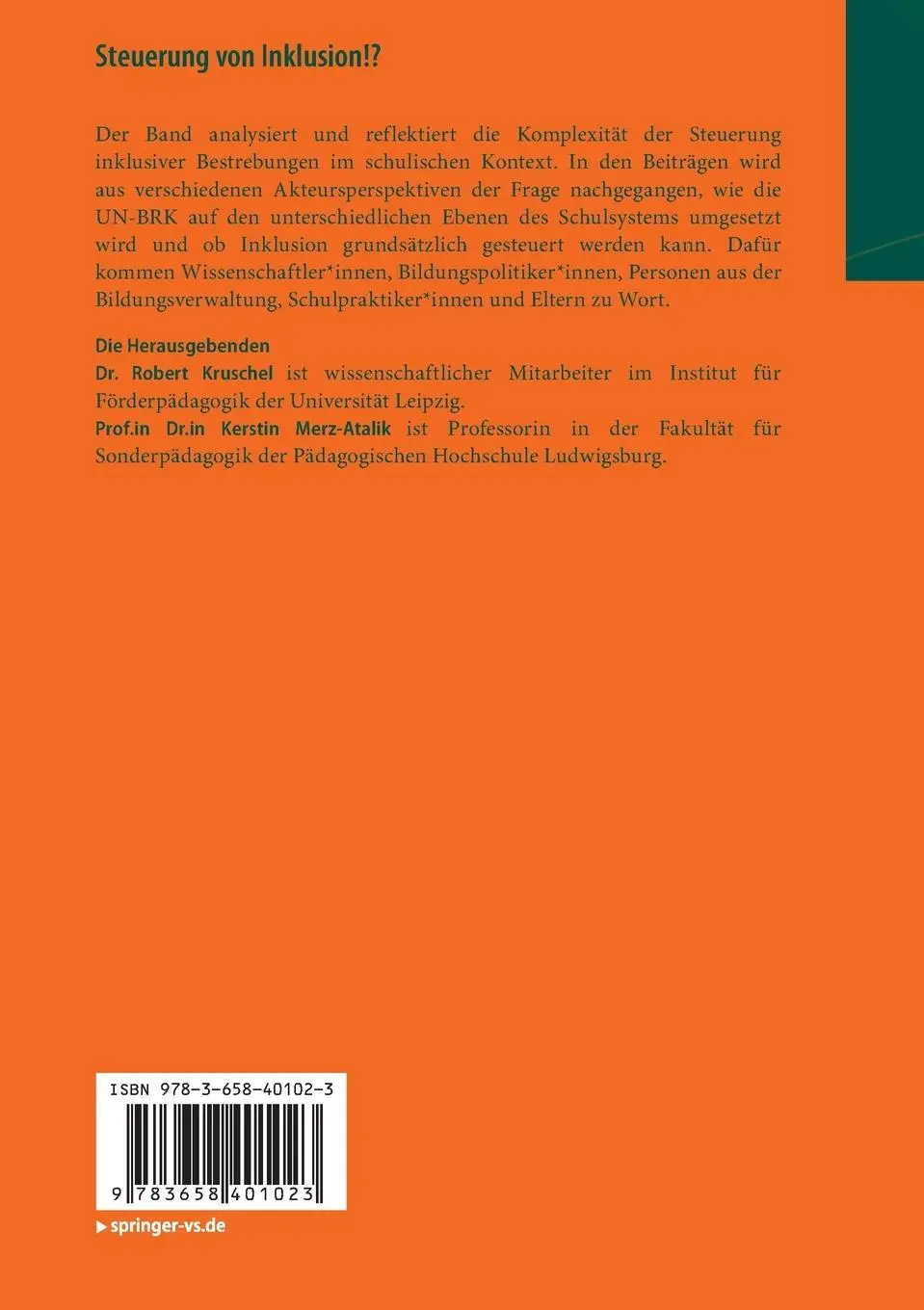 Rückseite: 9783658401023 | Steuerung von Inklusion!? | Kerstin Merz-Atalik (u. a.) | Taschenbuch