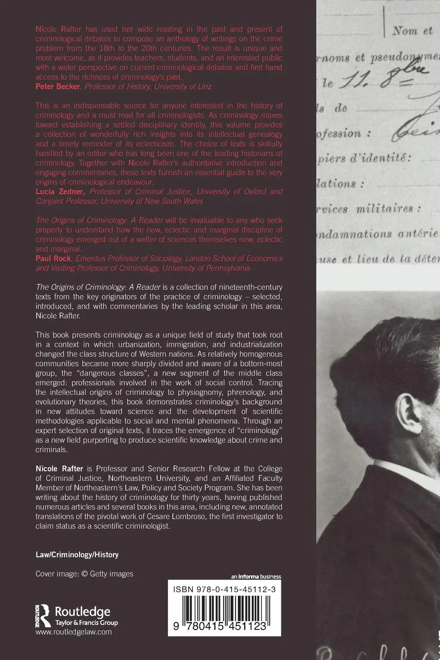Rückseite: 9780415451123 | The Origins of Criminology | A Reader | Nicole H. Rafter | Taschenbuch