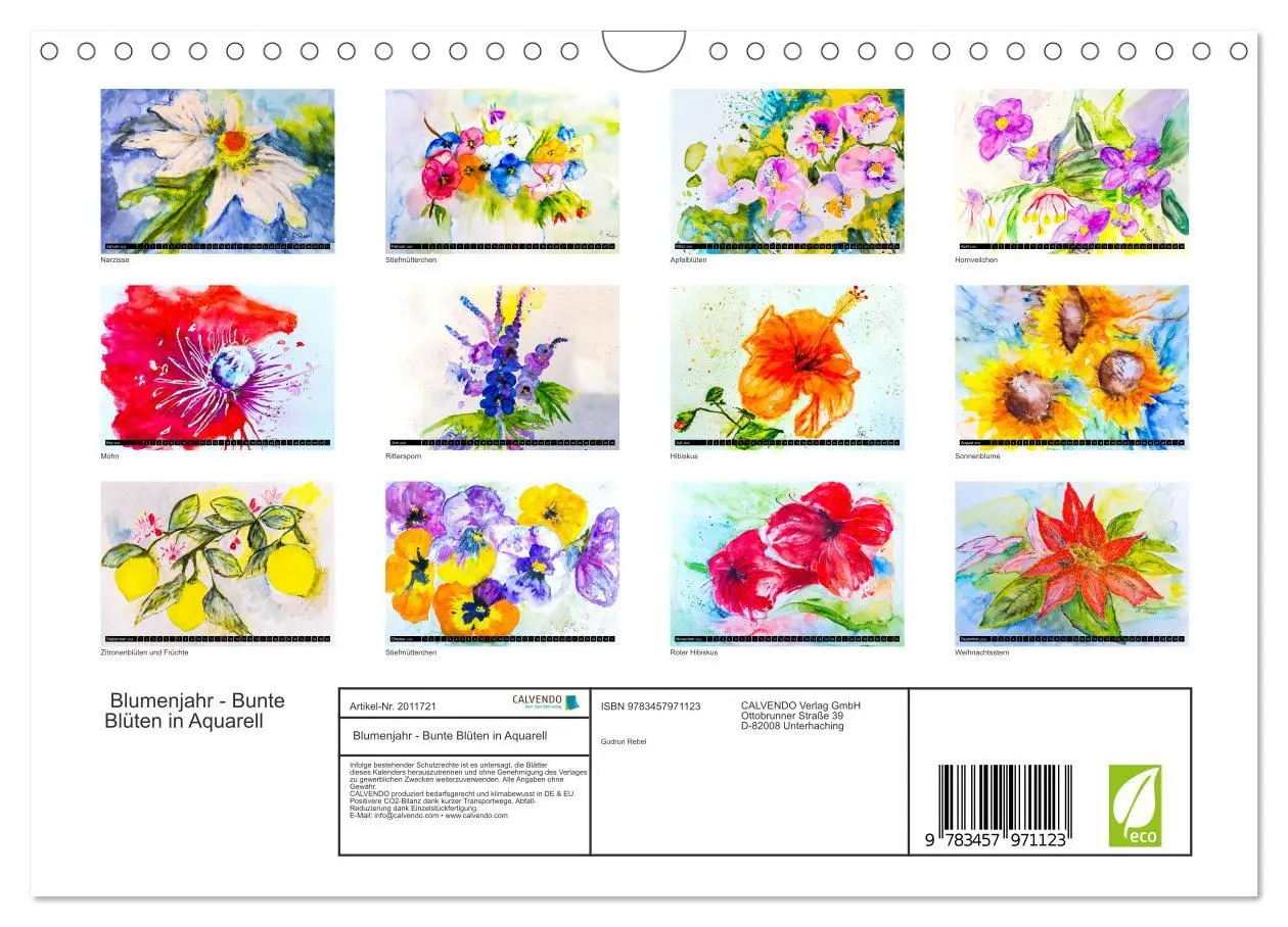Bild: 9783457971123 | Blumenjahr - Bunte Blüten in Aquarell (Wandkalender 2026 DIN A4...