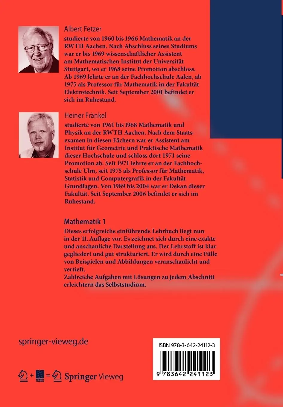 Rückseite: 9783642241123 | Mathematik 1 | Lehrbuch für ingenieurwissenschaftliche Studiengänge