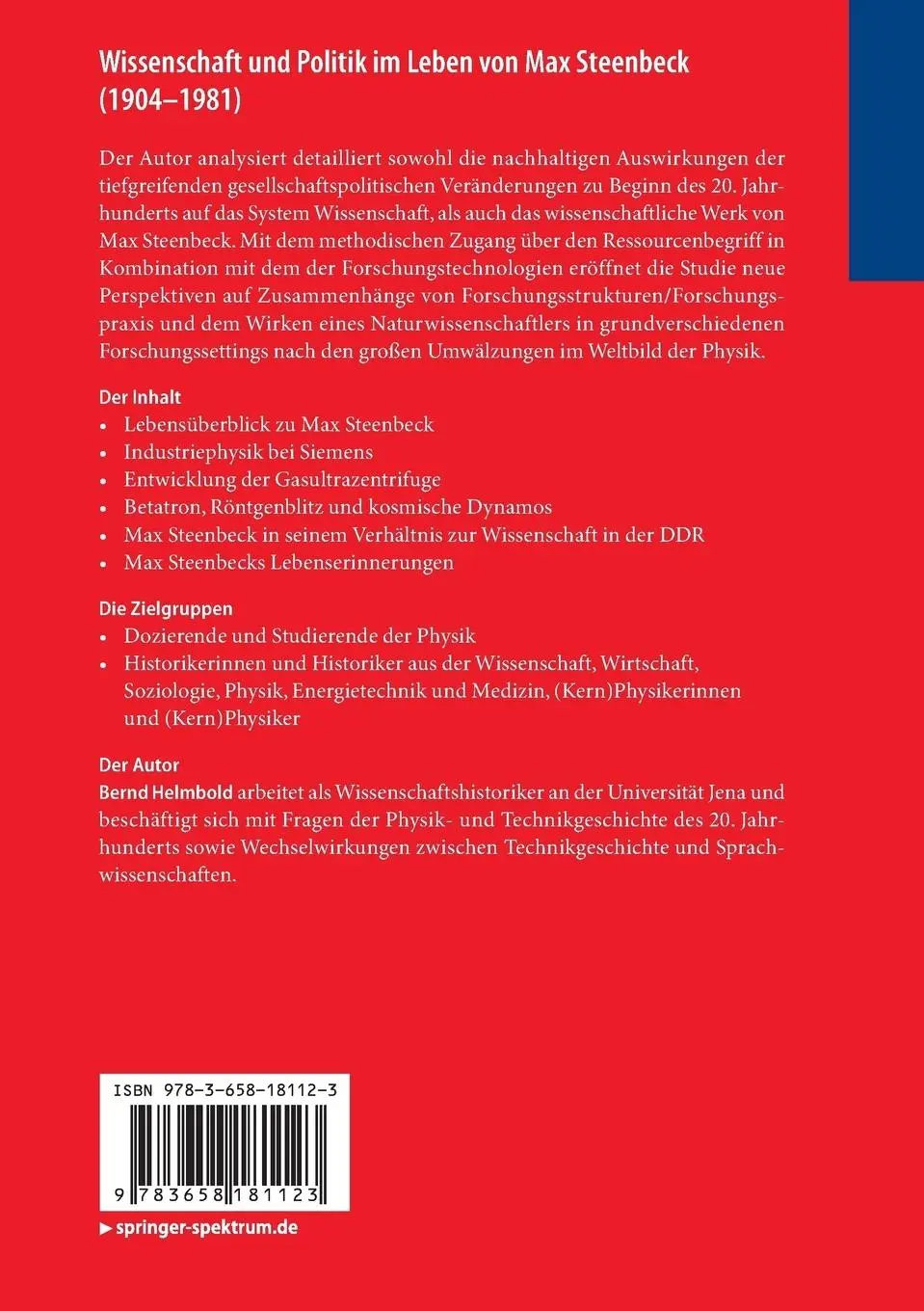 Rückseite: 9783658181123 | Wissenschaft und Politik im Leben von Max Steenbeck (1904-1981) | Buch