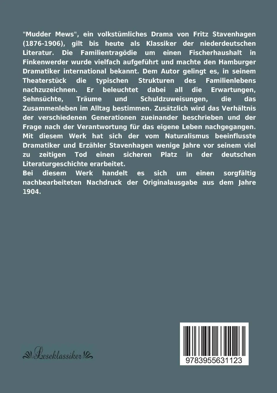 Rückseite: 9783955631123 | Mudder Mews | Fritz Stavenhagen | Taschenbuch | 124 S. | Deutsch