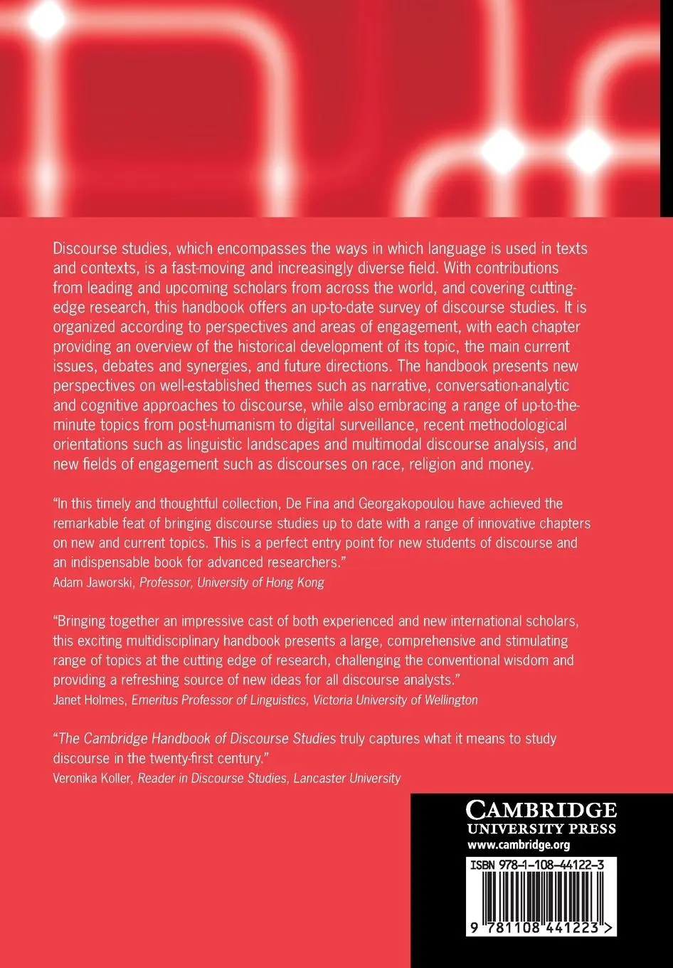 Rückseite: 9781108441223 | The Cambridge Handbook of Discourse Studies | Anna De Fina (u. a.)