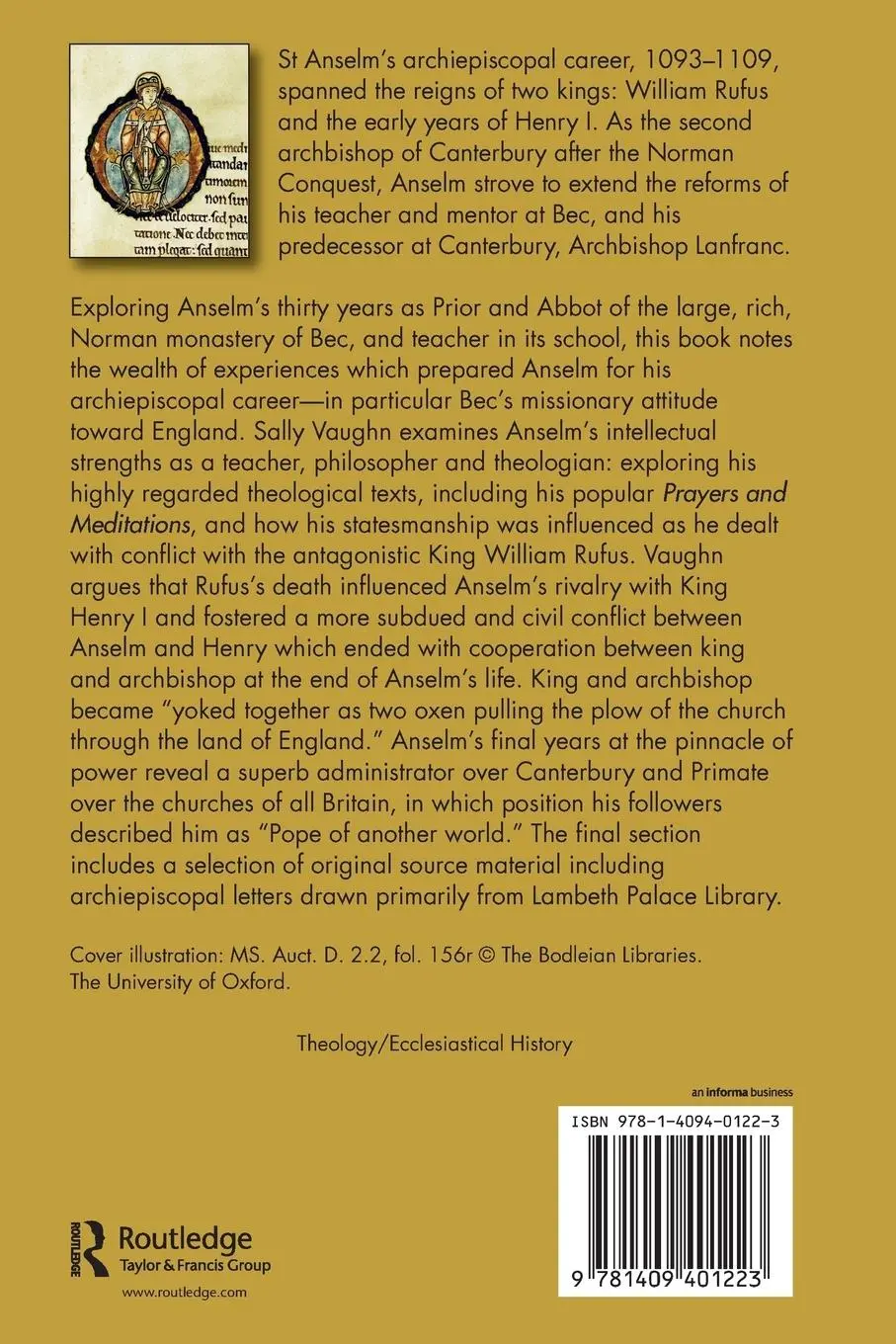 Rückseite: 9781409401223 | Archbishop Anselm 1093-1109 | Sally N. Vaughn | Taschenbuch | Englisch