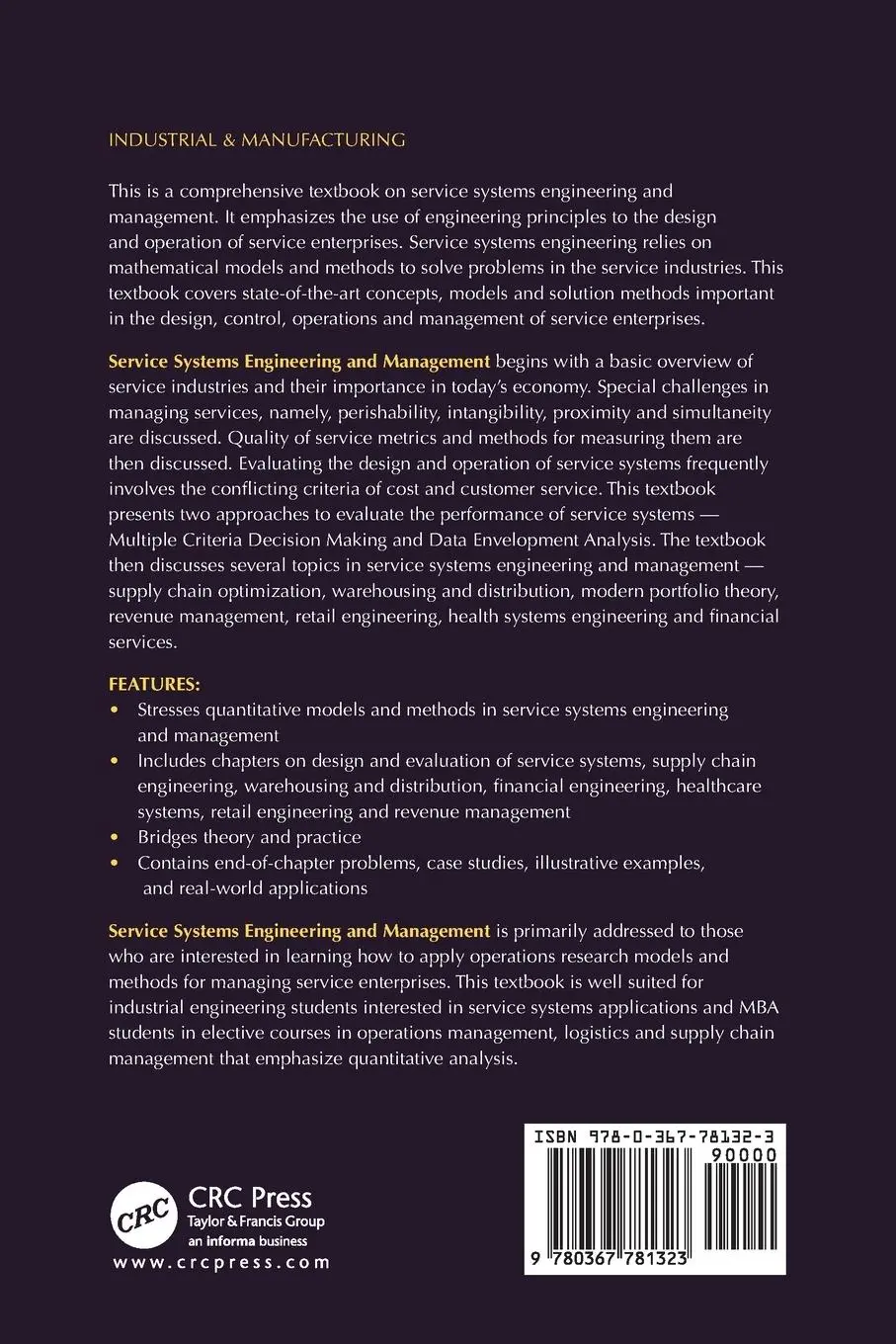 Rückseite: 9780367781323 | Service Systems Engineering and Management | A. Ravi Ravindran (u. a.)