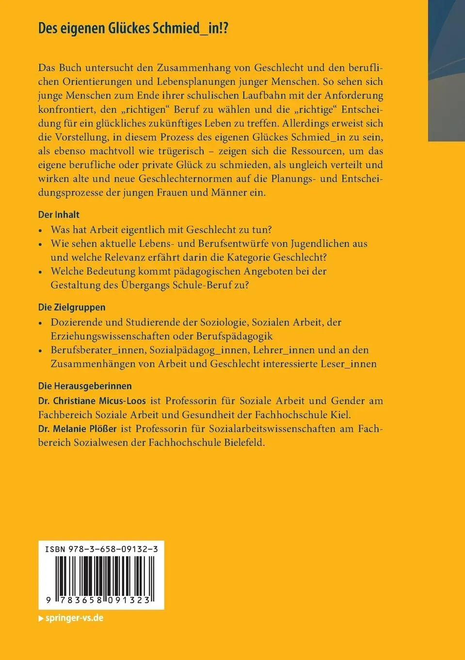 Rückseite: 9783658091323 | Des eigenen Glückes Schmied_in!? | Melanie Plößer (u. a.) | Buch | ix