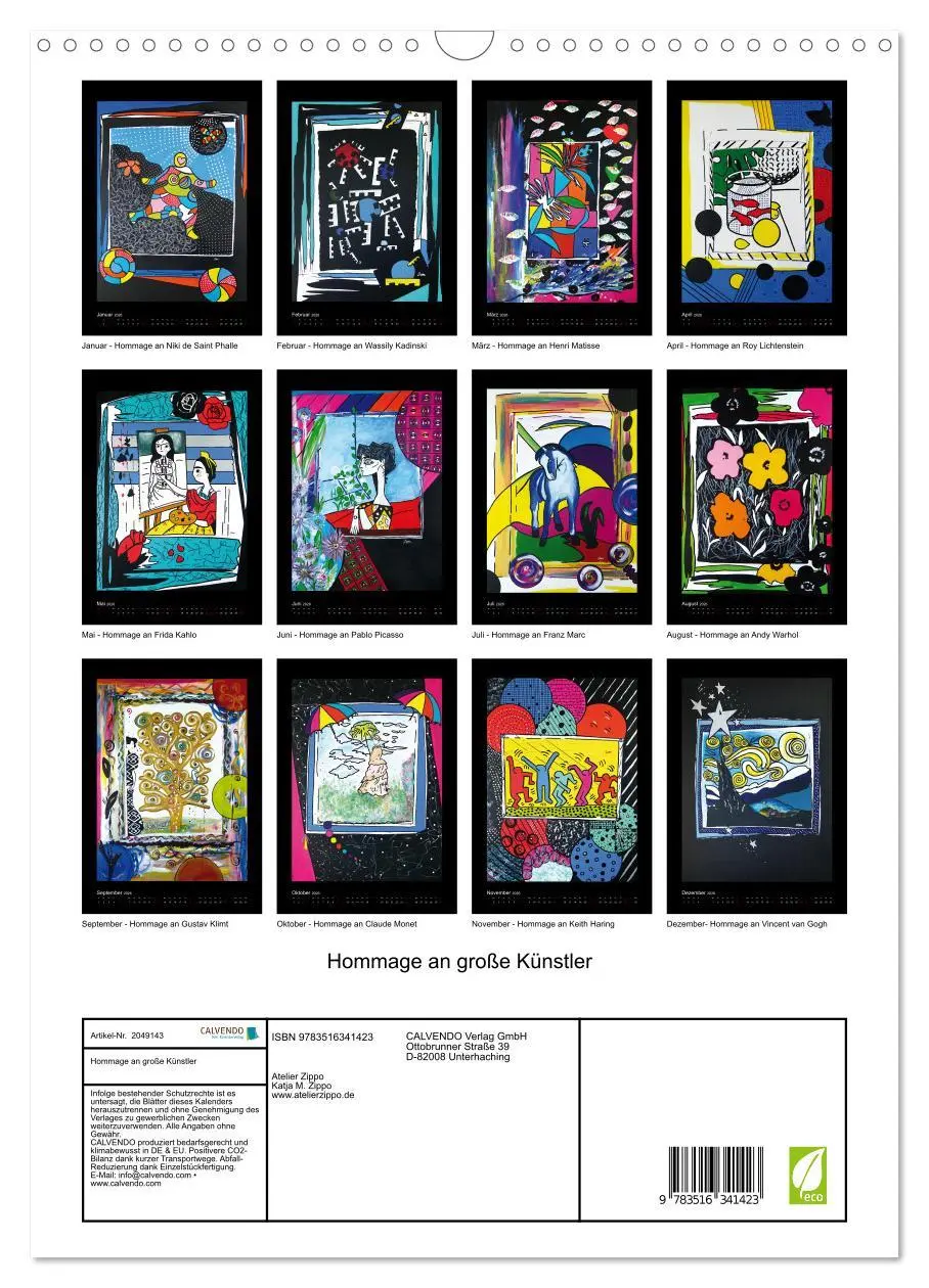Bild: 9783516341423 | Hommage an große Künstler (Wandkalender 2026 DIN A3 hoch), CALVENDO...