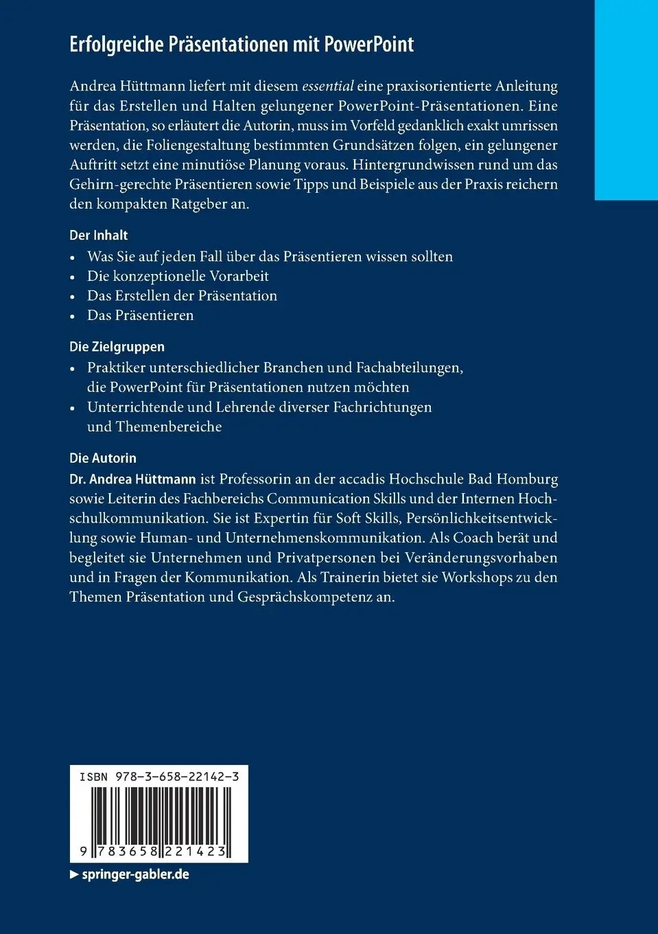 Rückseite: 9783658221423 | Erfolgreiche Präsentationen mit PowerPoint | Andrea Hüttmann | Buch